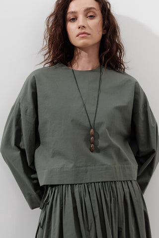 Cotton Crop Long Sleeve Top Pine Green