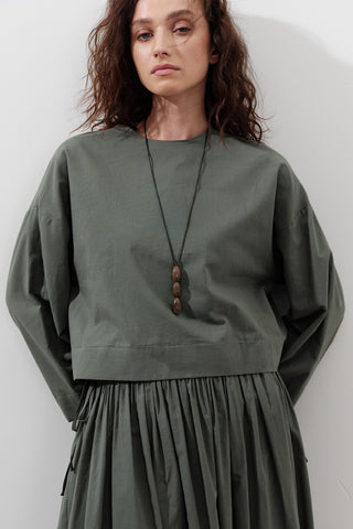 Cotton Crop Long Sleeve Top Pine Green