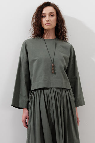 Cotton Crop Long Sleeve Top Pine Green