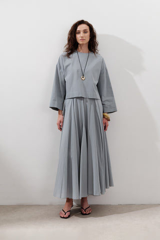 Cotton Crop Long Sleeve Top Dusty Blue