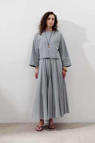 Pamuklu Kırpılmış Uzun Kollu Üst Toz Mavisi