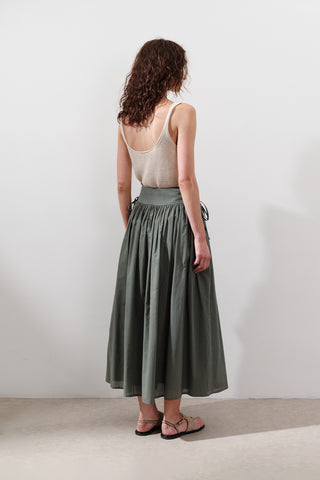 Wide Skirt With Tie Detail Pine Green