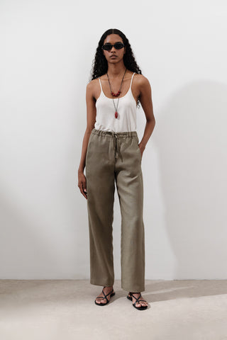 Linen Barrel Trousers Khaki