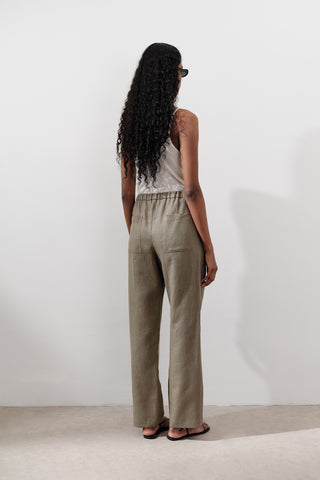 Linen Barrel Trousers Khaki