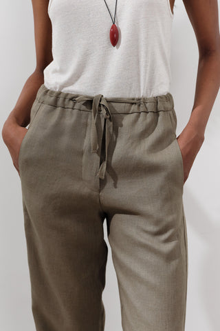 Linen Barrel Trousers Khaki