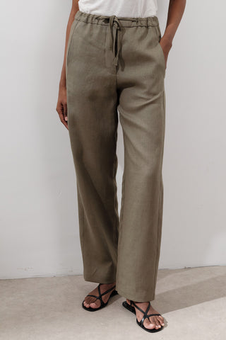 Linen Barrel Trousers Khaki