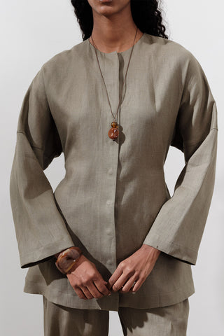 Fitted Linen Jacket Khaki