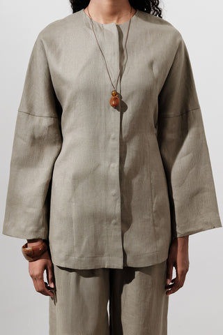 Fitted Linen Jacket Khaki