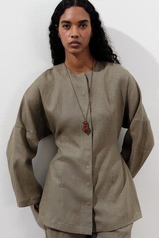 Fitted Linen Jacket Khaki