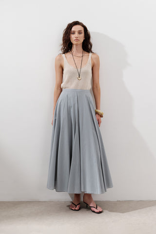 Panelled Cotton Maxi Skirt Blue