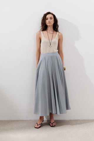 Panelli Pamuklu Uzun Etek Mavi