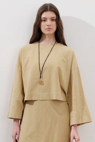 Cotton Wide-Sleeve Crop Blouse Yellow