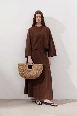 Cotton Tie-Waist Wrap Skirt Brown