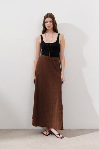 Cotton Tie-Waist Wrap Skirt Brown