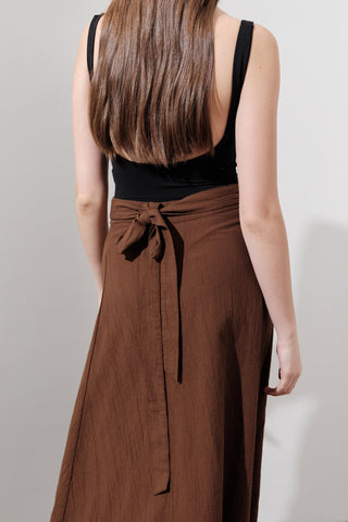 Cotton Tie-Waist Wrap Skirt Brown