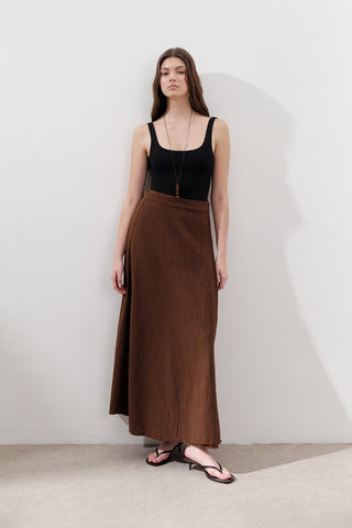 Cotton Tie-Waist Wrap Skirt Brown