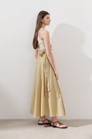 Cotton Tie-Waist Wrap Skirt Yellow
