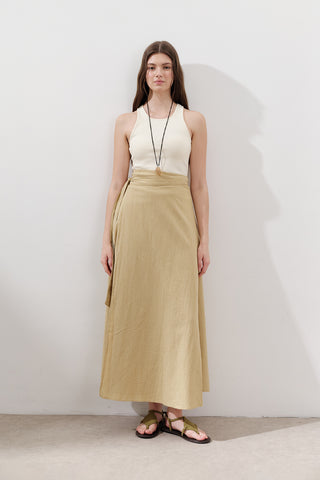 Cotton Tie-Waist Wrap Skirt Yellow