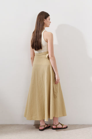 Cotton Tie-Waist Wrap Skirt Yellow