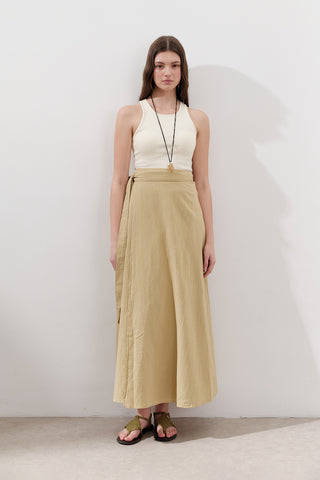 Cotton Tie-Waist Wrap Skirt Yellow