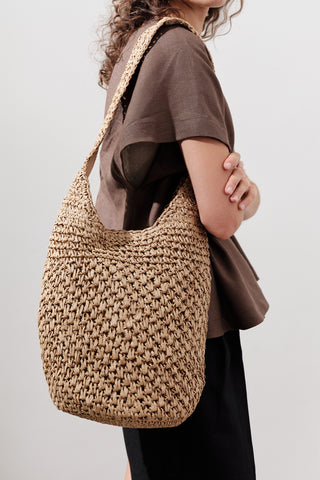 Braided Straw Crossbody Bag Natural