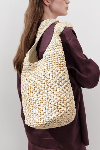 Braided Straw Crossbody Bag Beige