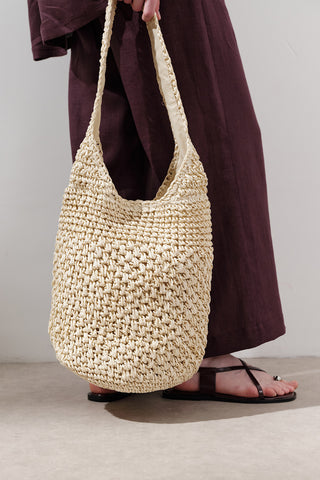 Braided Straw Crossbody Bag Beige