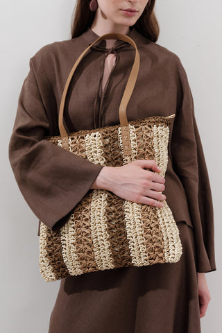 Striped Straw Bag Beige