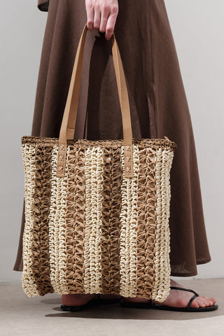 Striped Straw Bag Beige