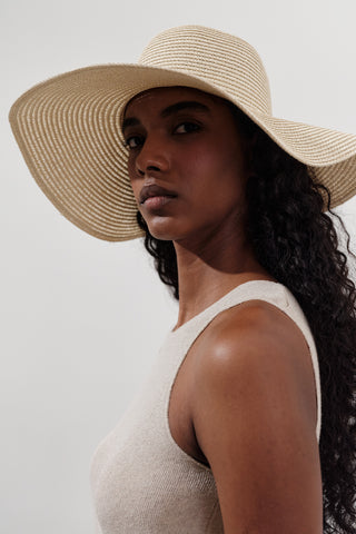 Wide-Brim Straw Hat Beige