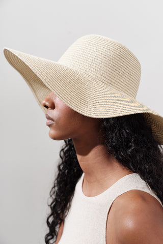 Wide-Brim Straw Hat Beige