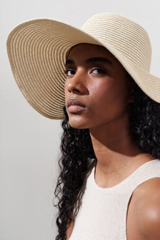 Wide-Brim Straw Hat Beige