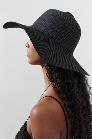 Wide-Brim Straw Hat Black