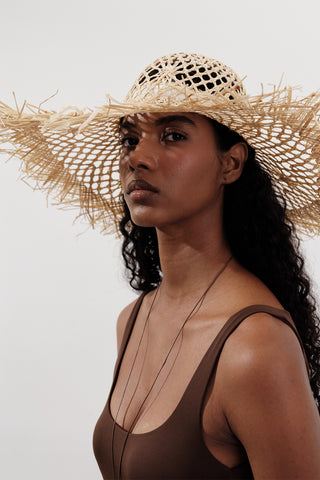 Patterned Straw Hat Beige