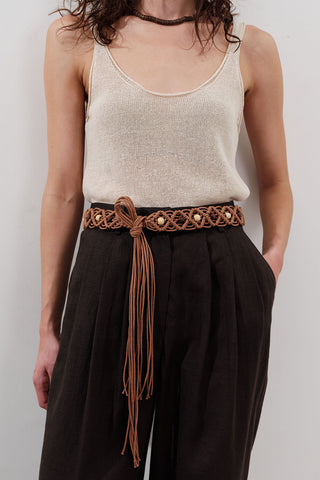 Rope-Tie Braided Belt Brown