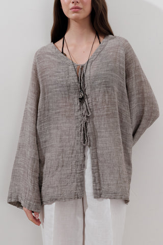 Tie-Front Linen Blend Blouse Brown