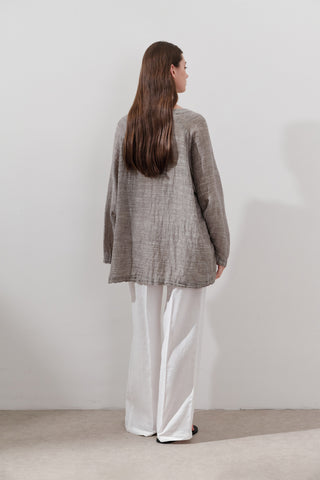 Tie-Front Linen Blend Blouse Brown