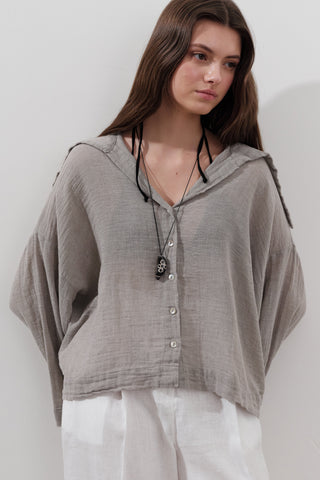 Linen Blend Wide-Collar Shirt Natural