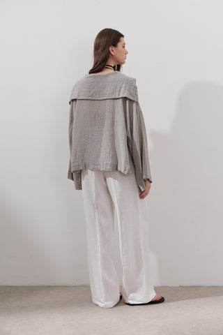 Linen Blend Wide-Collar Shirt Natural