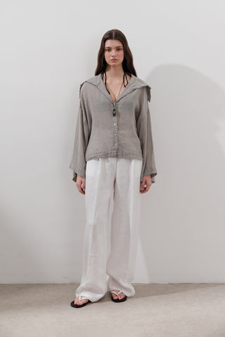 Linen Blend Wide-Collar Shirt Natural