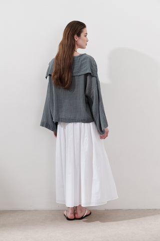 Linen Blend Wide-Collar Shirt Blue