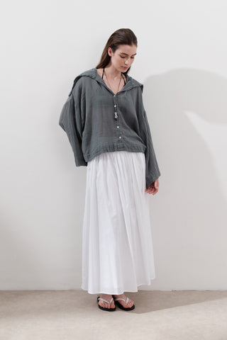 Linen Blend Wide-Collar Shirt Blue