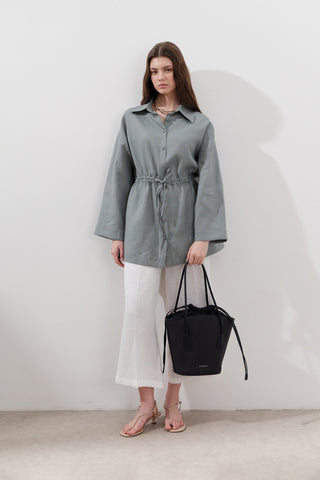 Linen Waist-Tie Tunic Blue