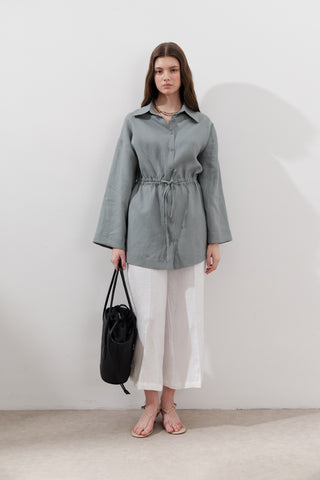 Linen Waist-Tie Tunic Blue