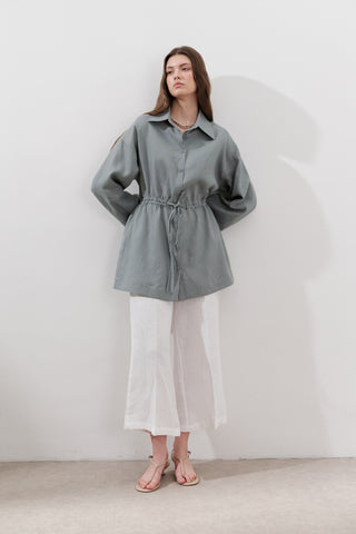Linen Waist-Tie Tunic Blue