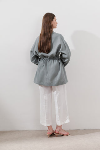 Linen Waist-Tie Tunic Blue