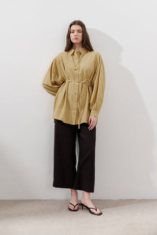 Cotton Balloon Sleeve Shirt Yellow