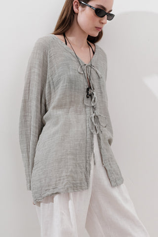 Tie-Front Linen Blend Blouse Natural