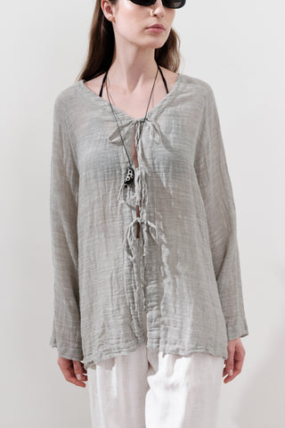 Tie-Front Linen Blend Blouse Natural