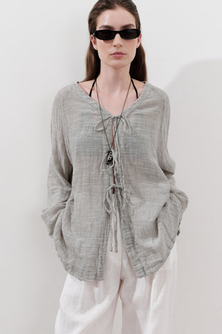 Tie-Front Linen Blend Blouse Natural